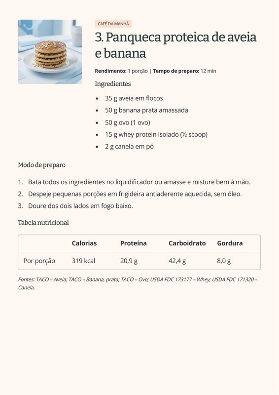Página 1 do ebook Caloria Certa, com foto do prato, ingredientes em gramas e a tabelinha de calorias